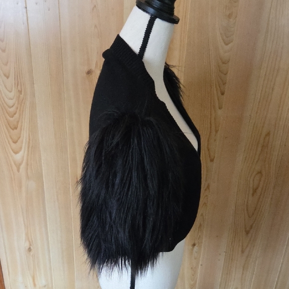 CAbi Black Sweater with Faux Fur Sleeves - Picture 4 of 7